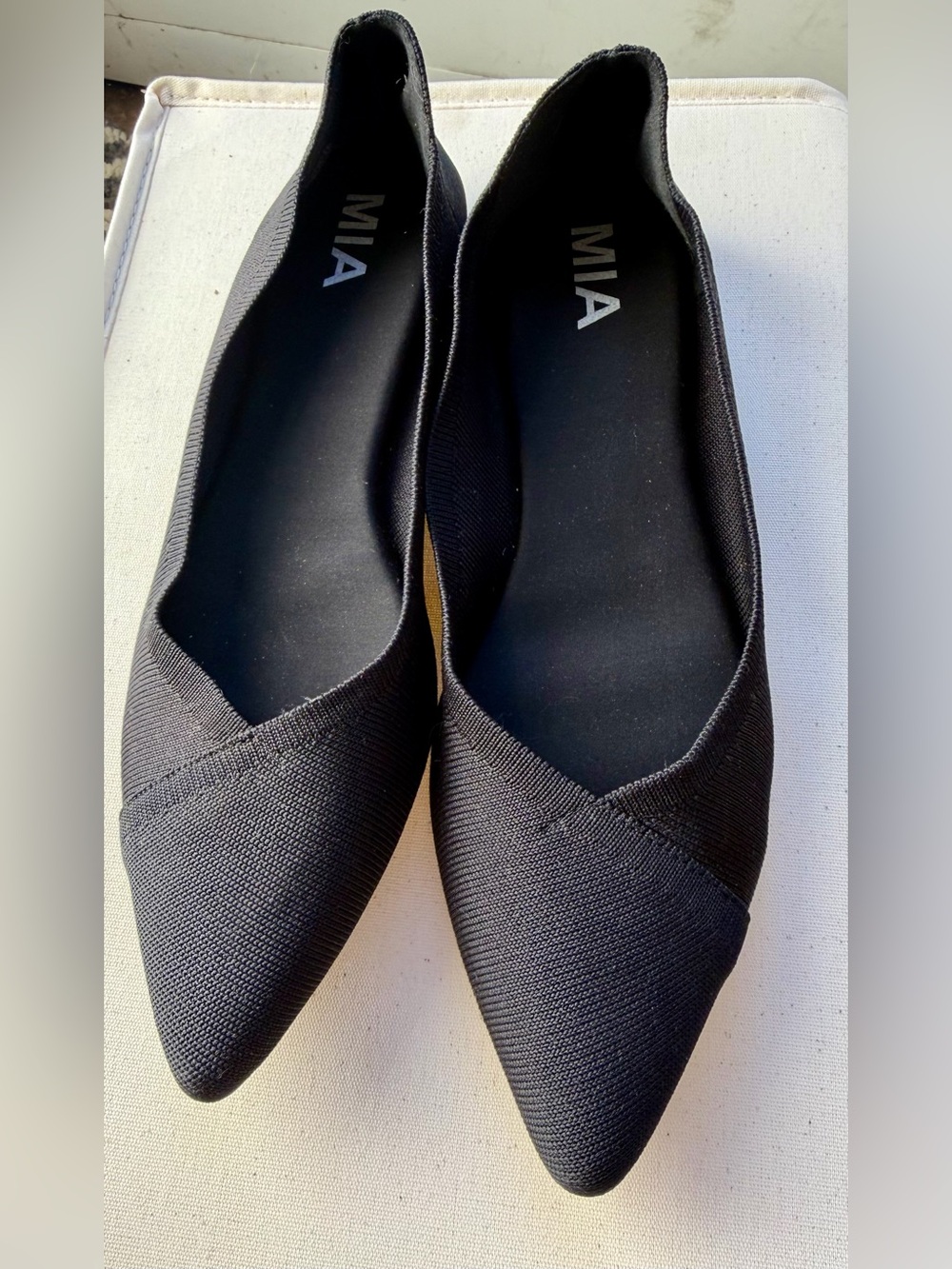 MIA Women's Black Pointed Knit Slip-On Flats